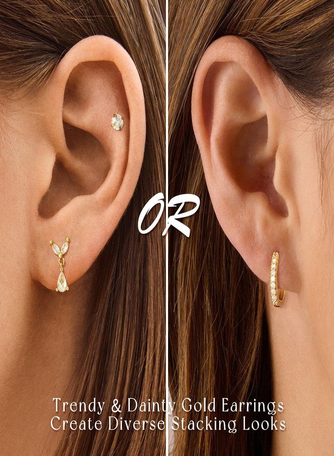 adoyi Gold Hoop Earrings for Women Surgical Steel Earrings Flat Back Studs Small Hoops for Sensitive Ears 14K Gold Plated Hypoallergenic Cartilage Earring for Lightweight Jewelry Gifts - Image 5